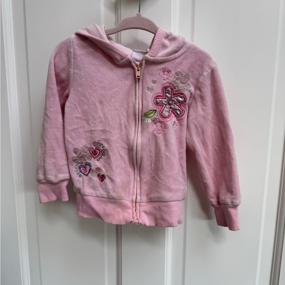 Sonoma 2T Girls Pink Floral Embroidered Velour Hoodie